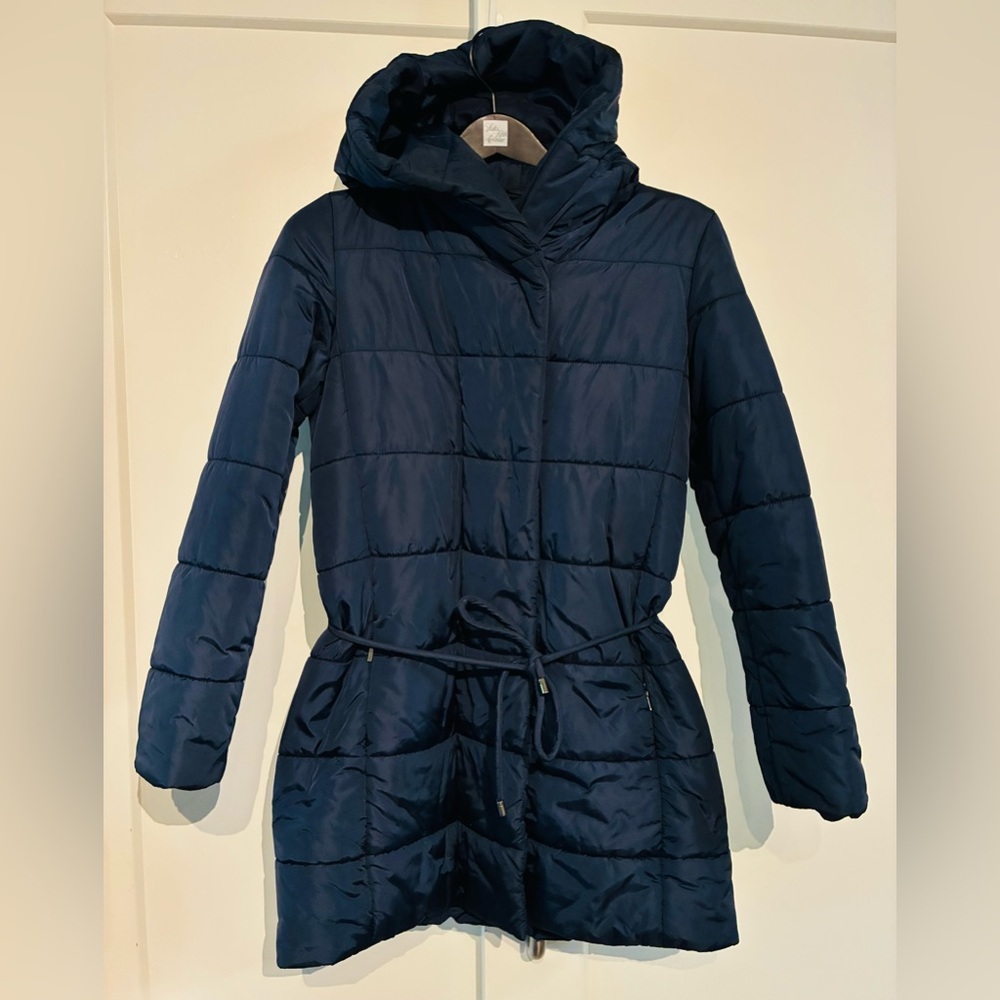 MaxMara IT38 US4 Navy Quilted Hooded Down Jacket - Outlet Tag